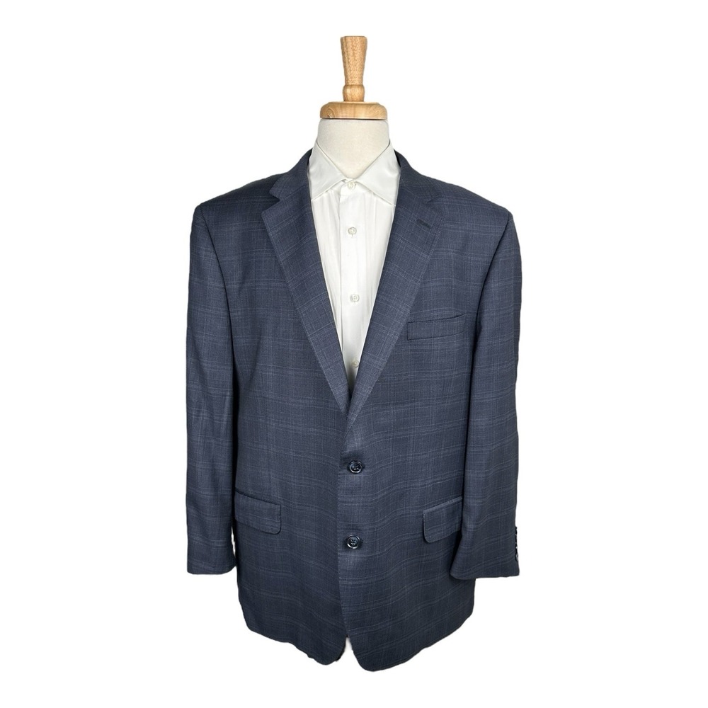 Peter Millar Blue Gray Checked Loro Piana Super 130s Wool Blazer Size 48R Mint